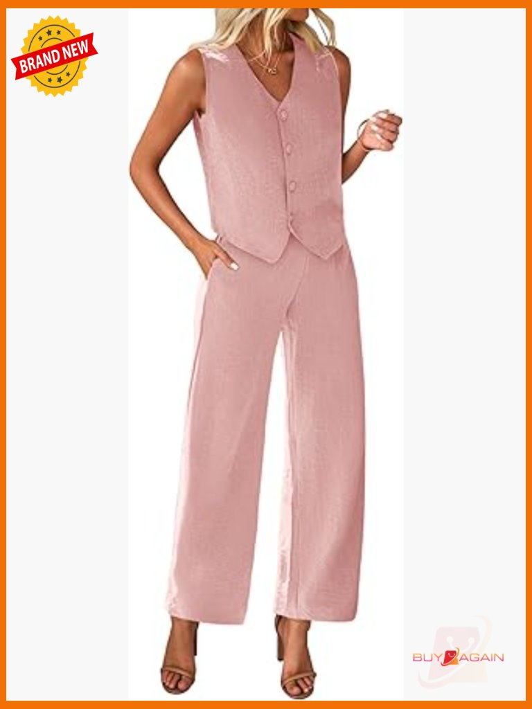 Women's Vest Wide Leg Pants Suit Set - Summer Work Outfits